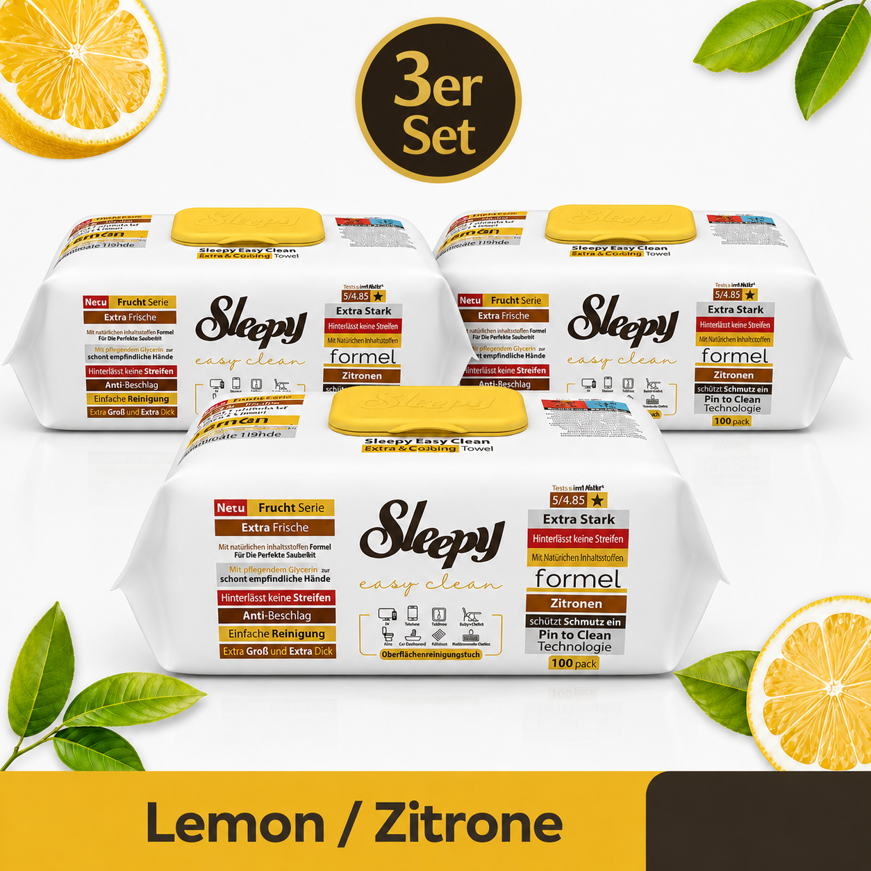 Sleepy Easy Clean Zitrone / Lemon 3er Set – Oberflächenreinigungstücher – 300 Tücher
