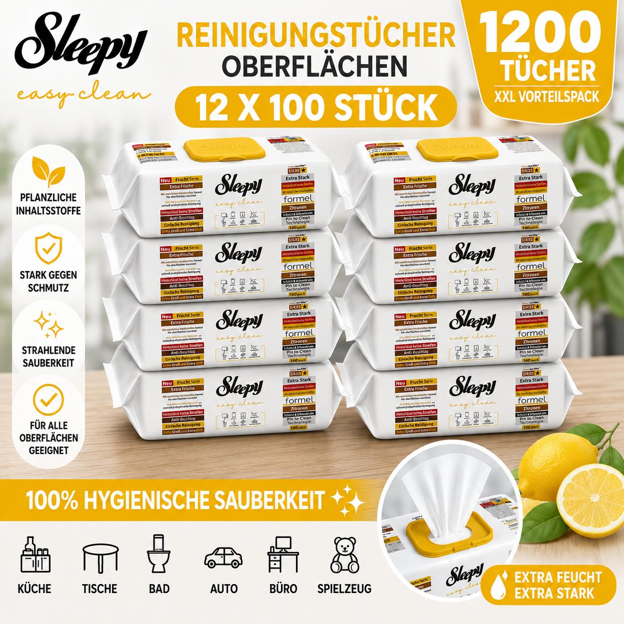 Sleepy Easy Clean Zitrone / Lemon 12er Set – Oberflächenreinigungstücher – 1200 Tücher