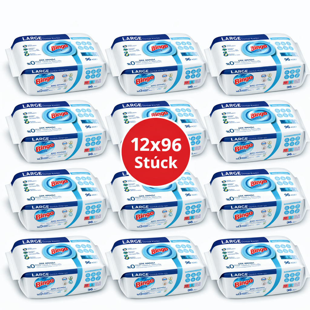 Bingo Feuchttücher Weißseife 12x96 Blatt – Großpackung – Mehrzweck Reinigungstücher