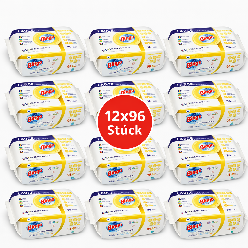 Bingo Feuchttücher Zitrone 12x96 Blatt – Lemon – Großpackung