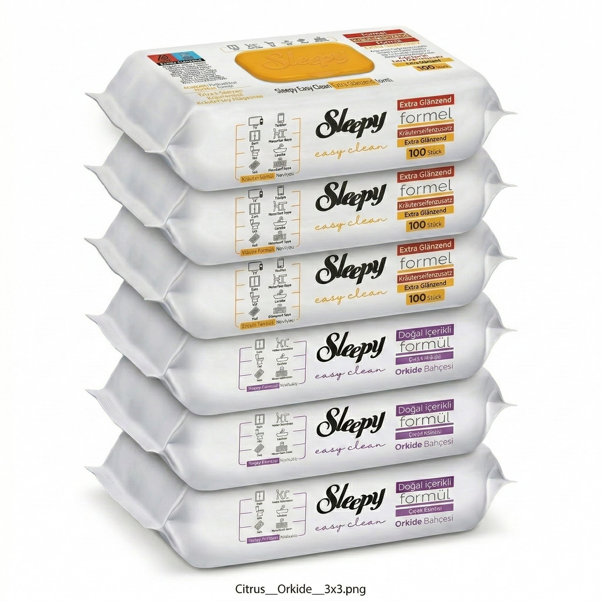 Sleepy Easy Clean Oberflächenreinigungstücher – 3x100 Gelb + 3x100 Orchidee | Reinigungstücher Set