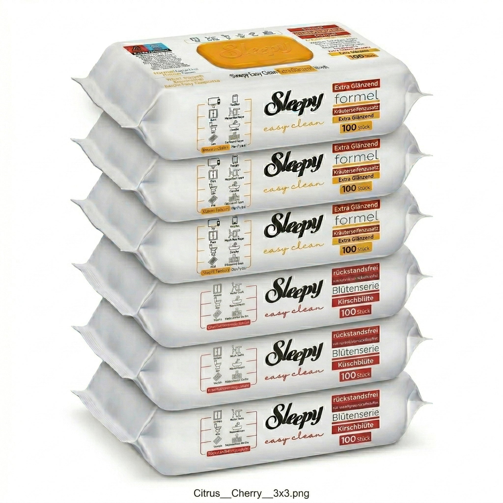 Sleepy Easy Clean Oberflächenreinigungstücher – 3x100 Gelb + 3x100 Kirsche | Frischekick Haushalt