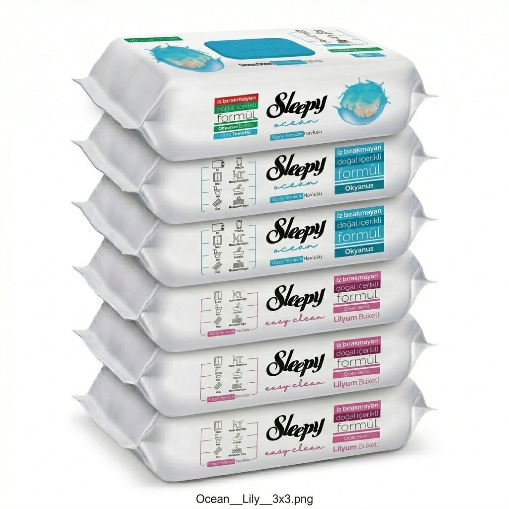 Sleepy Easy Clean Oberflächenreinigungstücher – 3x100 Lilium + 3x100 Ocean | für die Arbeitsplatte