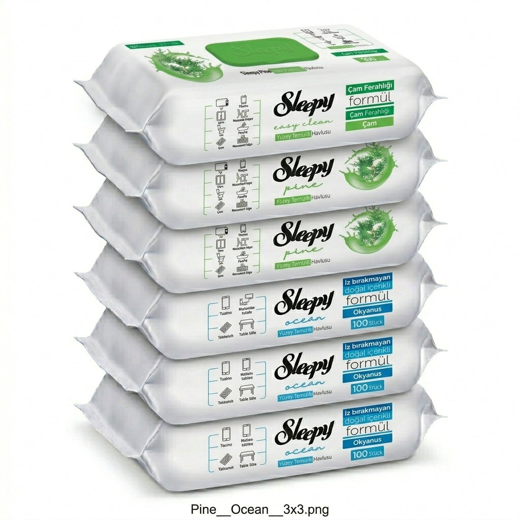 Sleepy Easy Clean Oberflächenreinigungstücher – 3x100 Pine + 3x100 Ocean | Premium Qualität