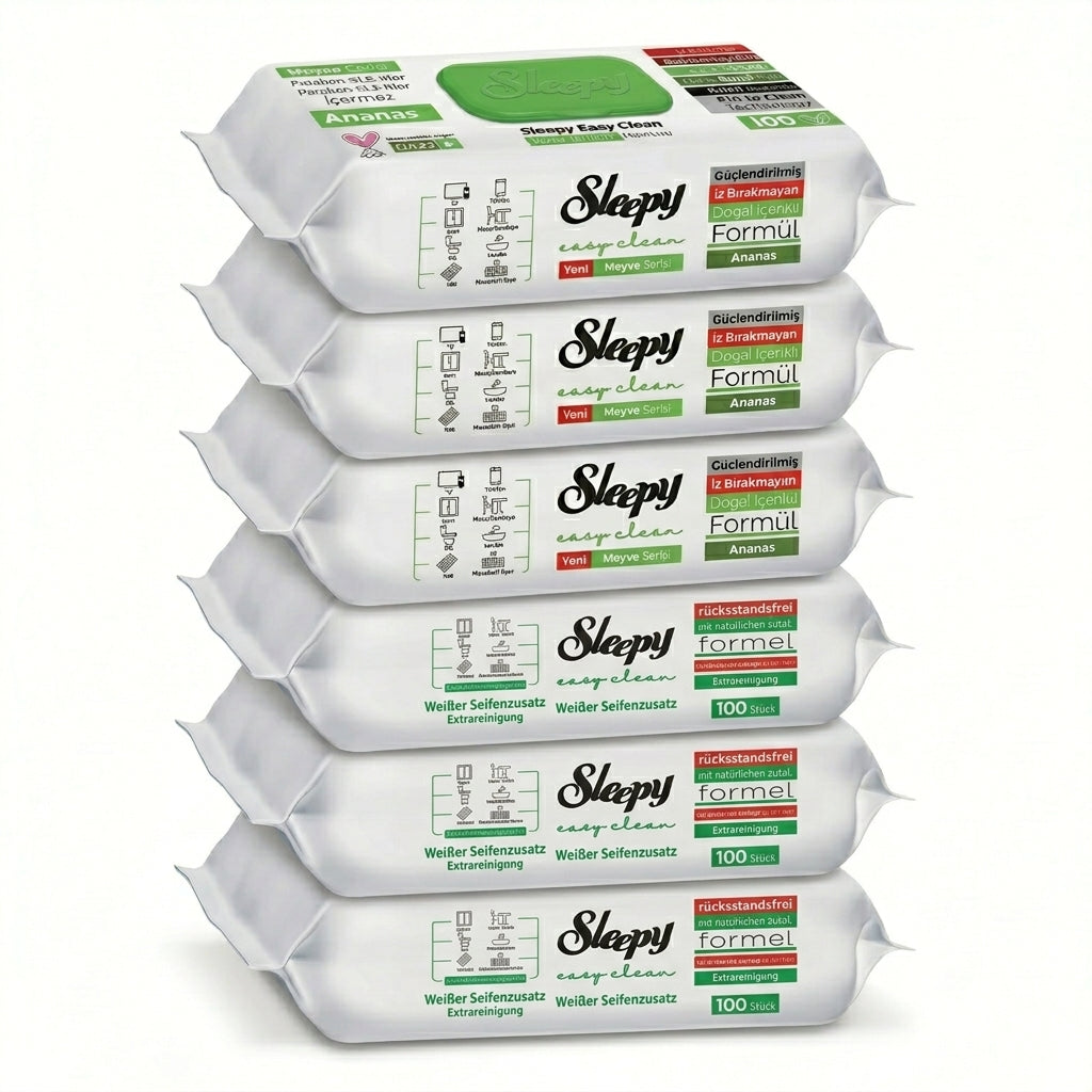 Sleepy Easy Clean Oberflächenreinigungstücher – 3x100 Anannas + 3x100 White Soap | Mega Pack