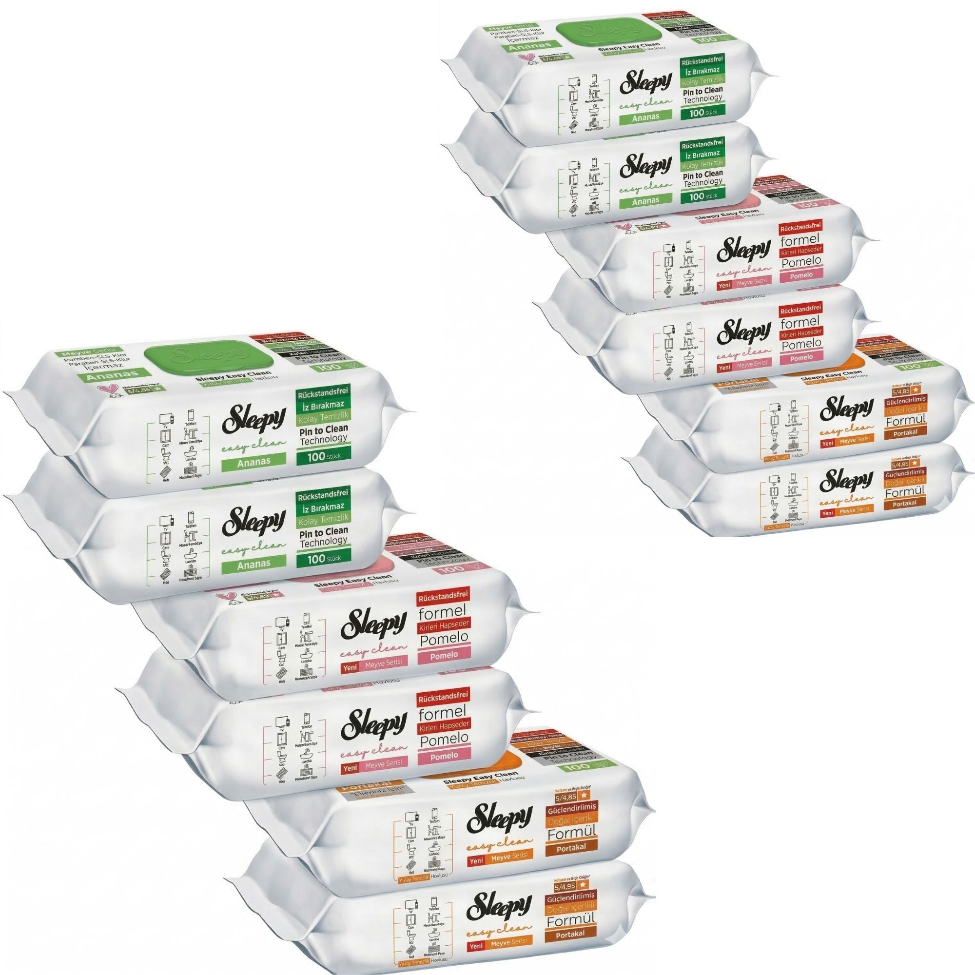 Sleepy Easy Clean Feuchttücher 12x100 – Pomelo, Orange, Ananas Mix