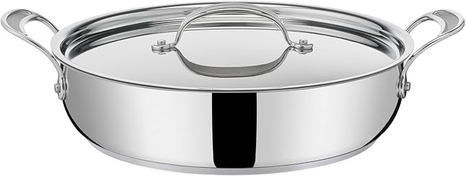 Tefal Jamie Oliver Cooks Classic Servierpfanne 30 cm, Schmorpfanne Induktion mit Antihaftversiegelung, Thermo-Signal bei idealer Brattemperatur, für alle Herdarten geeignet, Edelstahl, E30690