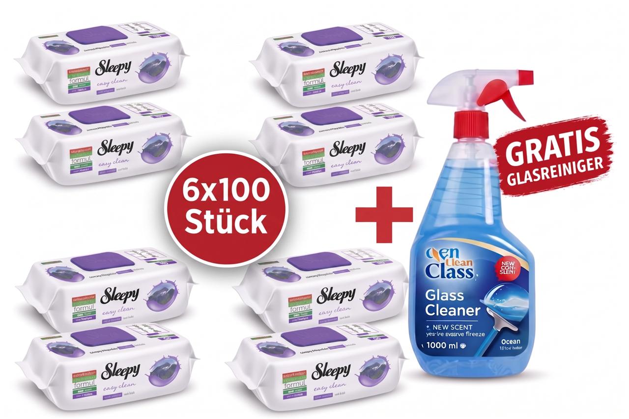 Sleepy Easy Clean Oberflächenreinigungstücher – 6x100 Montain + Glasreiniger GRATIS
