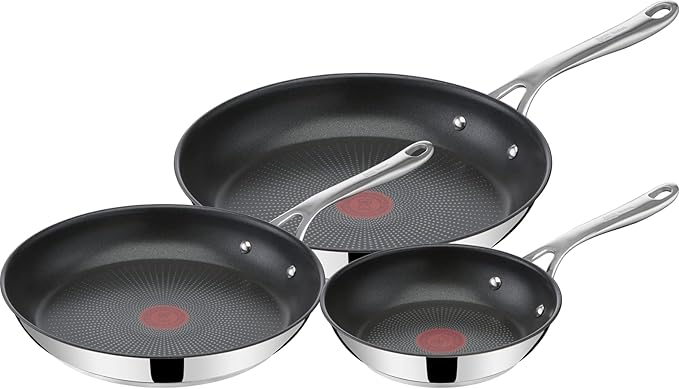 Tefal Jamie Oliver Cook's Direct On Pfannenset 20/24/28 cm, Thermo-Signal bei idealer Brattemperatur, Antihaft, Bratpfannen Induktion, rostfrei, backofenfest, genieteter Griff, E304S344