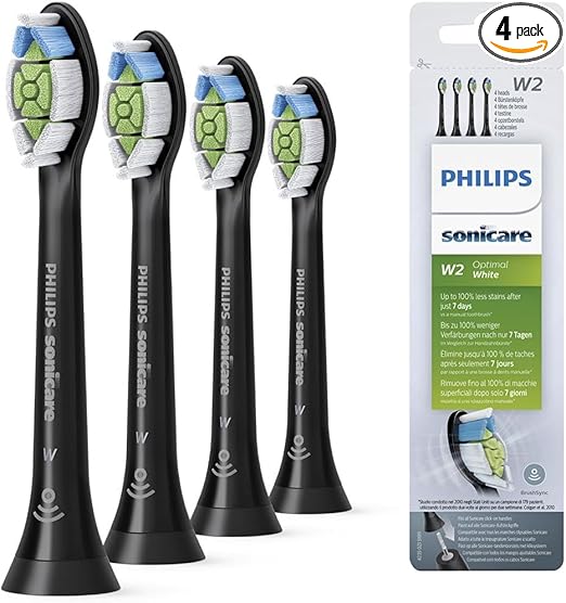 Philips Sonicare W2 Optimal White Standard Bürstenköpfe für Schallzahnbürsten  4er-Pack, in Schwarz (Modell HX6064/11)