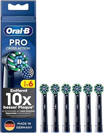 Oral-B Pro CrossAction Aufsteckbürsten für Elektrische Zahnbürste  Überlegene Zahnreinigung, Ersatzbürsten mit Innovativen X-Borsten, Zahnbürstenaufsatz  Schwarz, 6 Stück