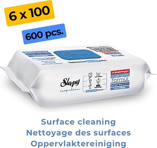 Sleepy Easy Clean Reinigungstücher mit Bleichzusatz – 6x100 Tücher (600 Blatt), Fichtenduft – Extra starke Putztücher für Küche, Bad & Haushalt – hygienisch & kraftvoll