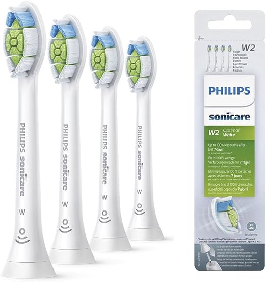 Philips Sonicare W2 Optimal Weiß Standard-Schallzahnbürstenköpfe - 4er-Pack in Weiß (Modell HX6064/10)