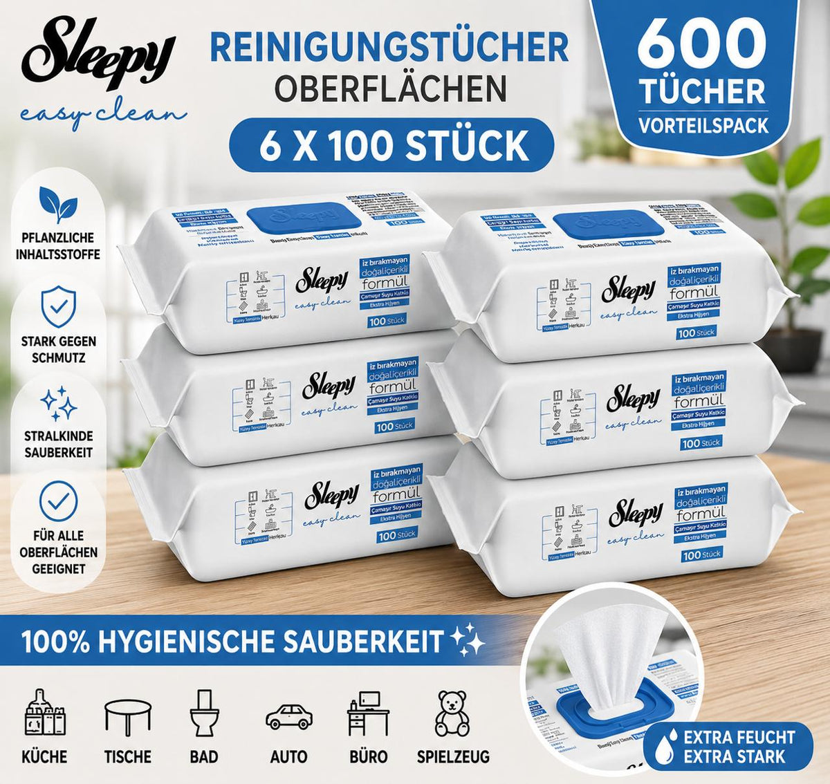 Sleepy Easy Clean Oberflächenreinigungstücher Bleach Effect 6x100