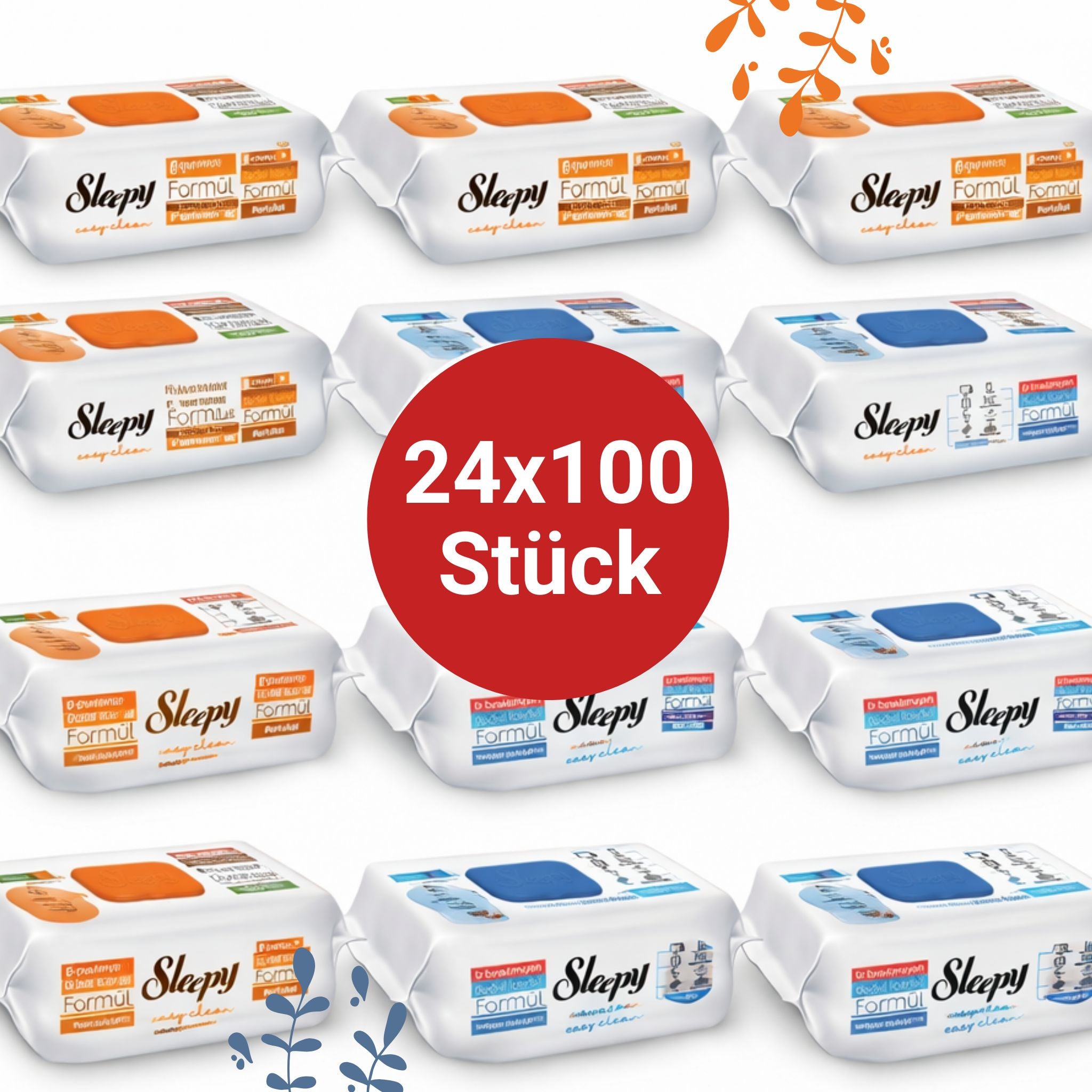 Sleepy Easy Clean Oberflächenreinigungstücher – 12x100 Orange + 12x100 Blau | Streifenfreie Fenster