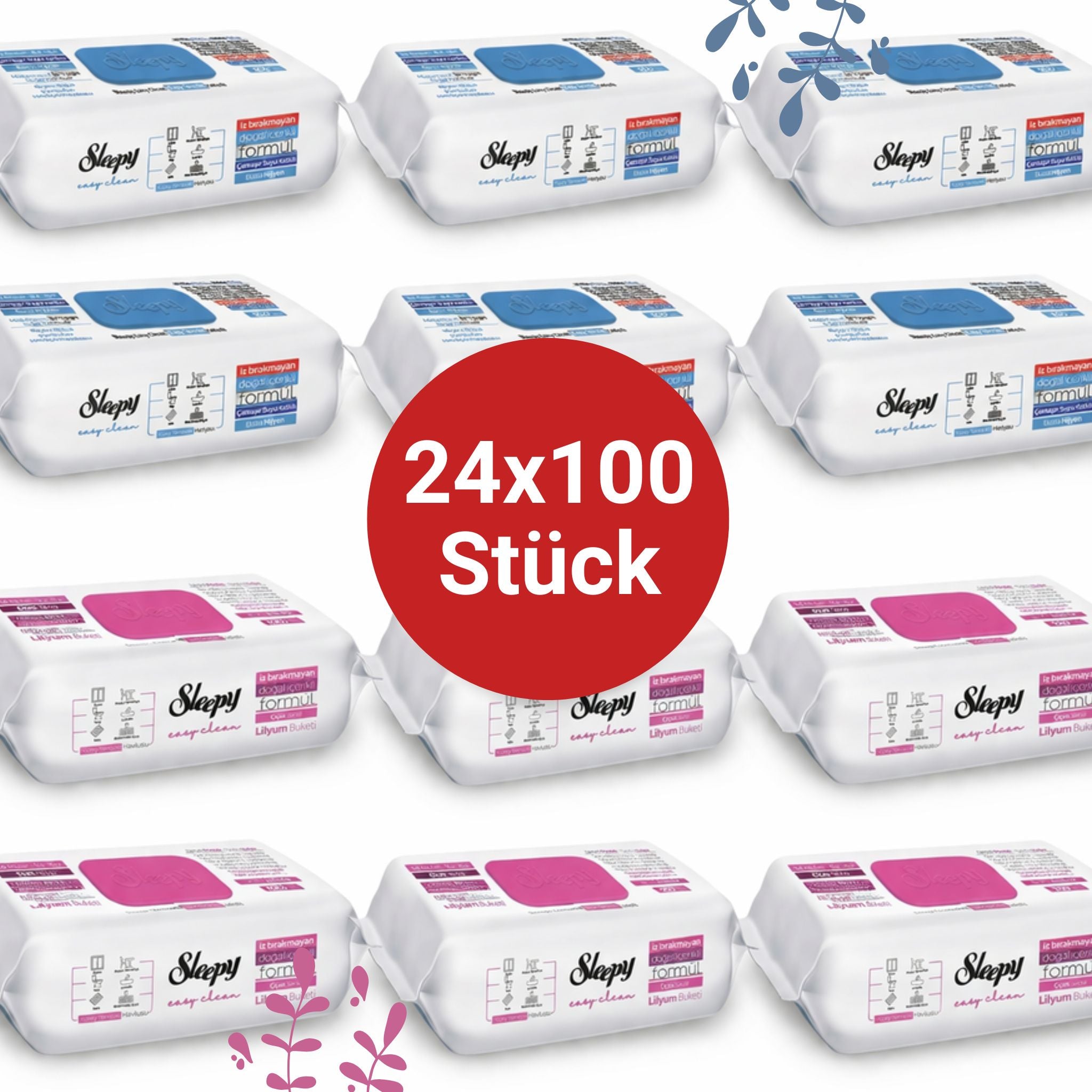 Sleepy Easy Clean Oberflächenreinigungstücher – 12x100 Lilium + 12x100 Blau | Staubmagnet