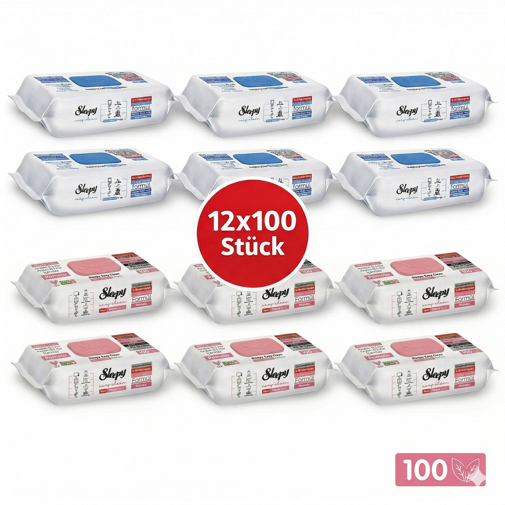 Sleepy Easy Clean Oberflächenreinigungstücher – 6x100 Pomelo + 6x100 Blau | Ohne Schrubben