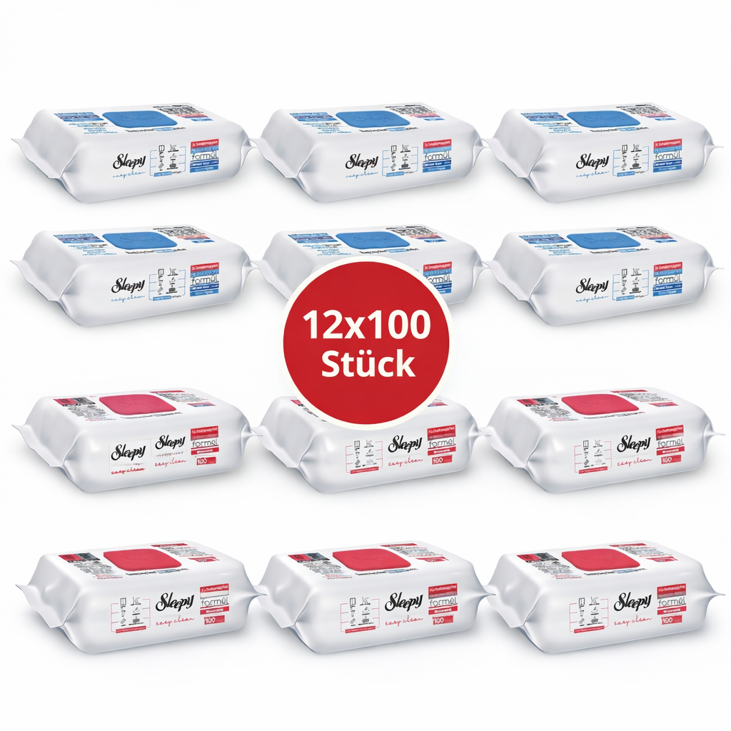 Sleepy Easy Clean Oberflächenreinigungstücher – 6x100 Kirsche + 6x100 Blau | Schnelle Pflege