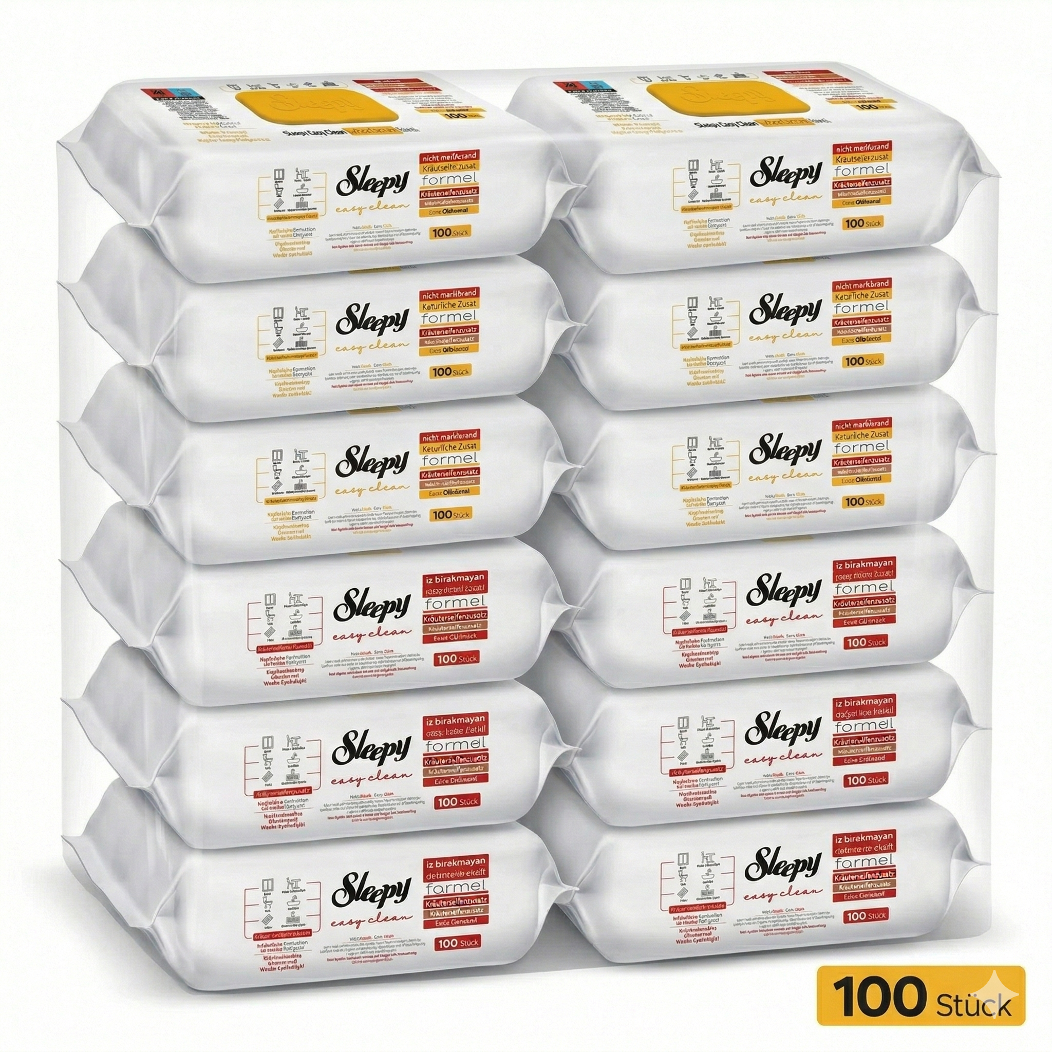 Sleepy Easy Clean Oberflächenreinigungstücher – 6x100 Gelb + 6x100 Kirsche | Hochglanzfronten
