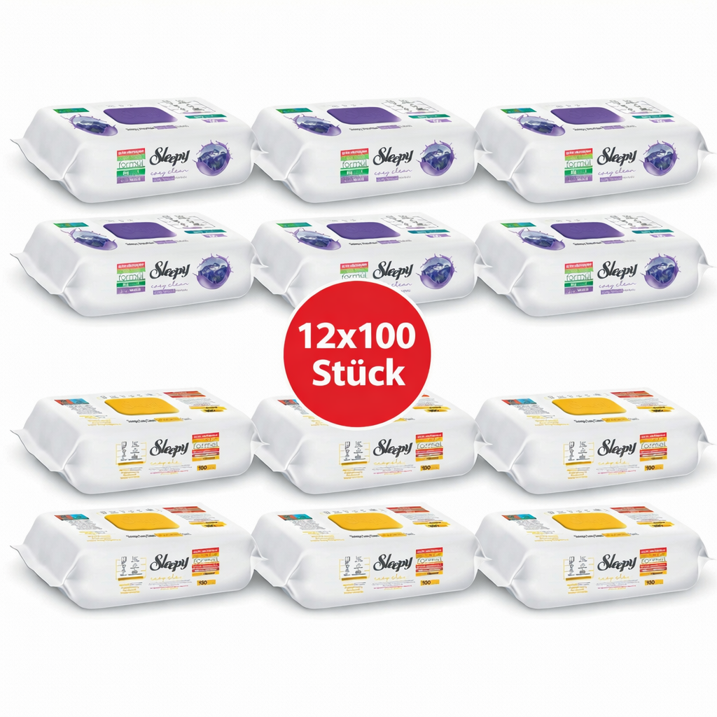 Sleepy Easy Clean Oberflächenreinigungstücher – 6x100 Gelb + 6x100 Montain | Schreibtisch Reinigung