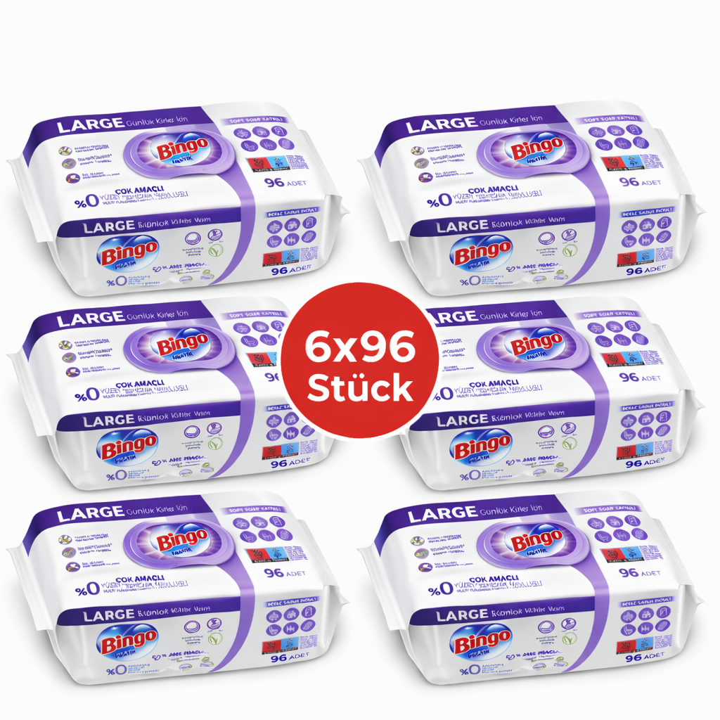 Bingo Feuchttücher Lavendel 6x96 Blatt – Vorteilspack