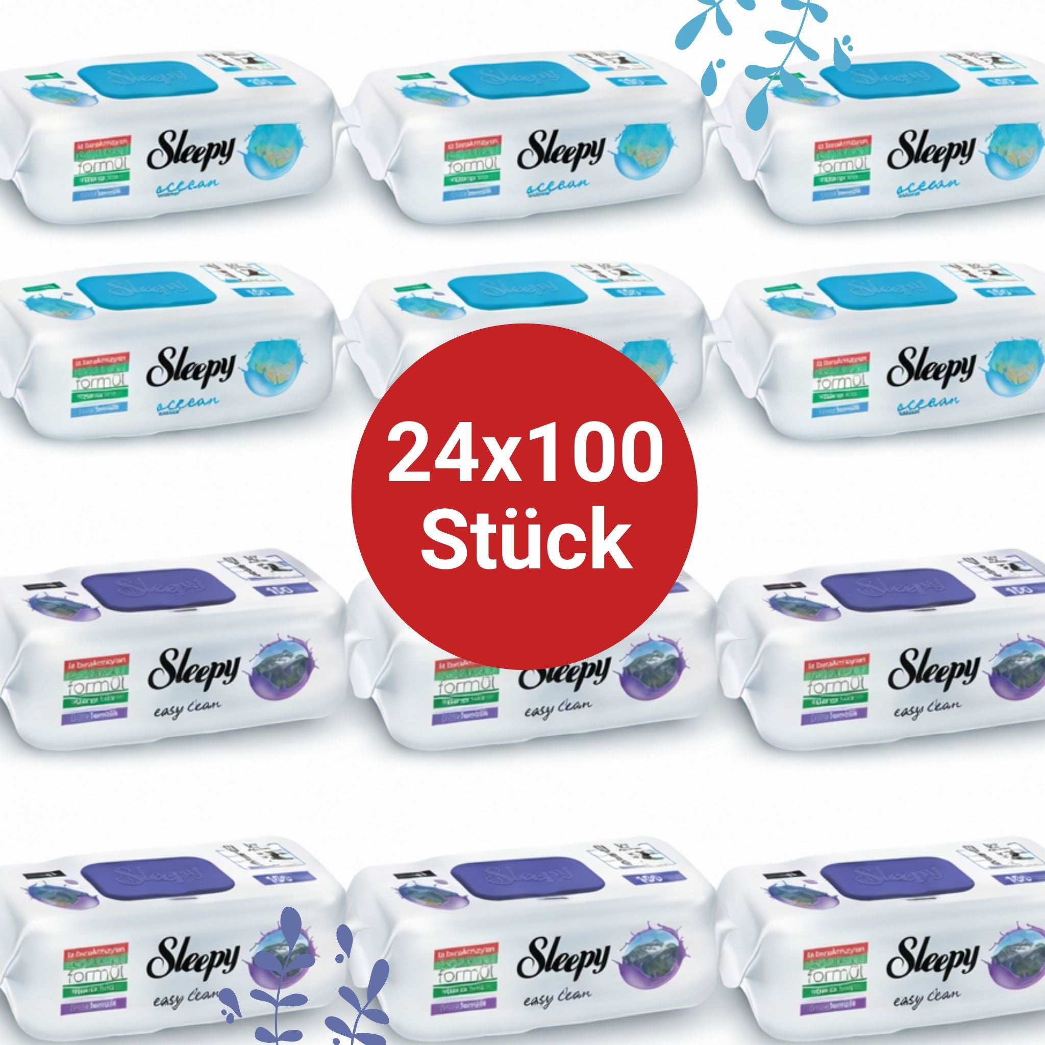 Sleepy Easy Clean Oberflächenreinigungstücher – 12x100 Montain + 12x100 Ocean | Streifenfreie Fenster