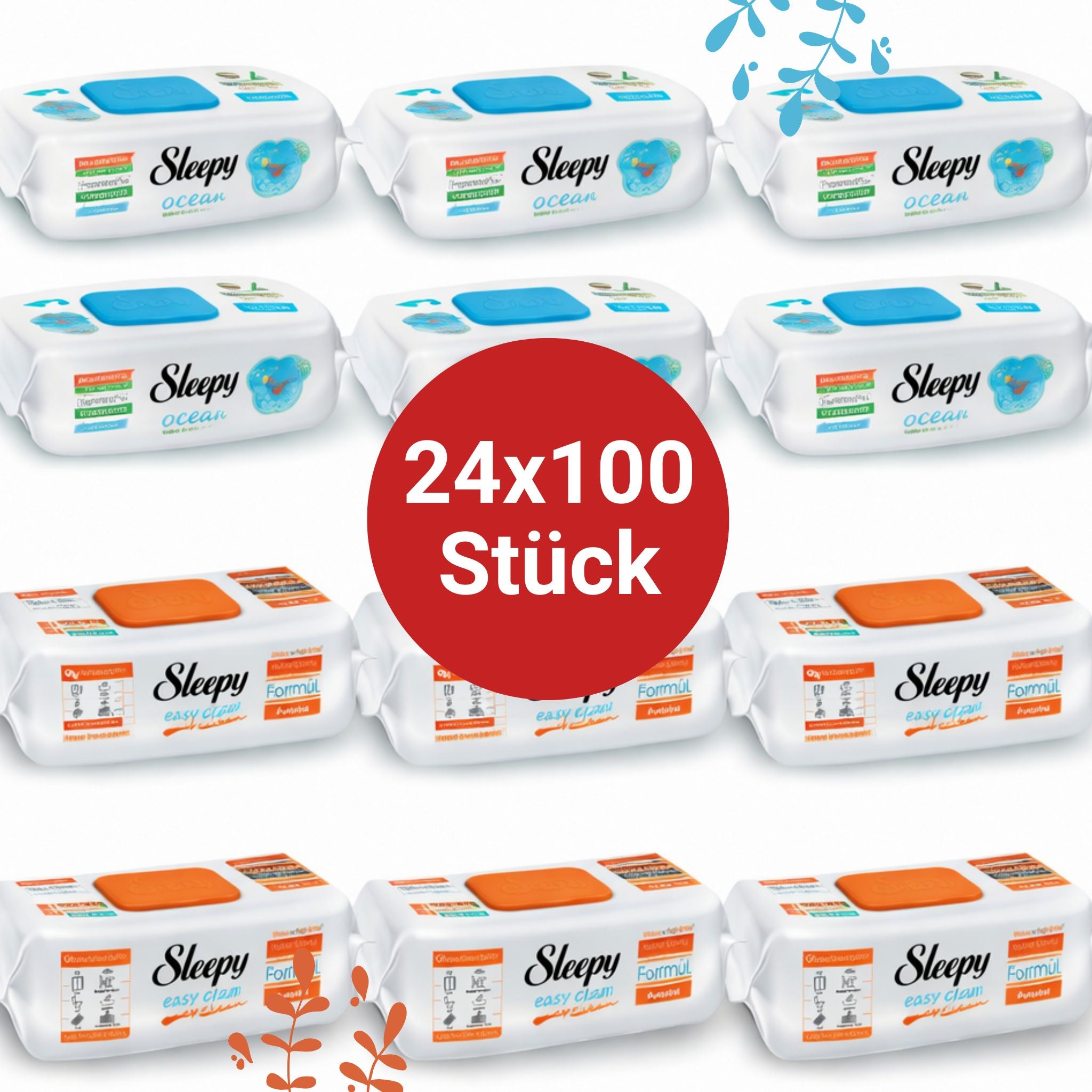 Sleepy Easy Clean Oberflächenreinigungstücher – 12x100 Ocean + 12x100 Orange | Kalklöser