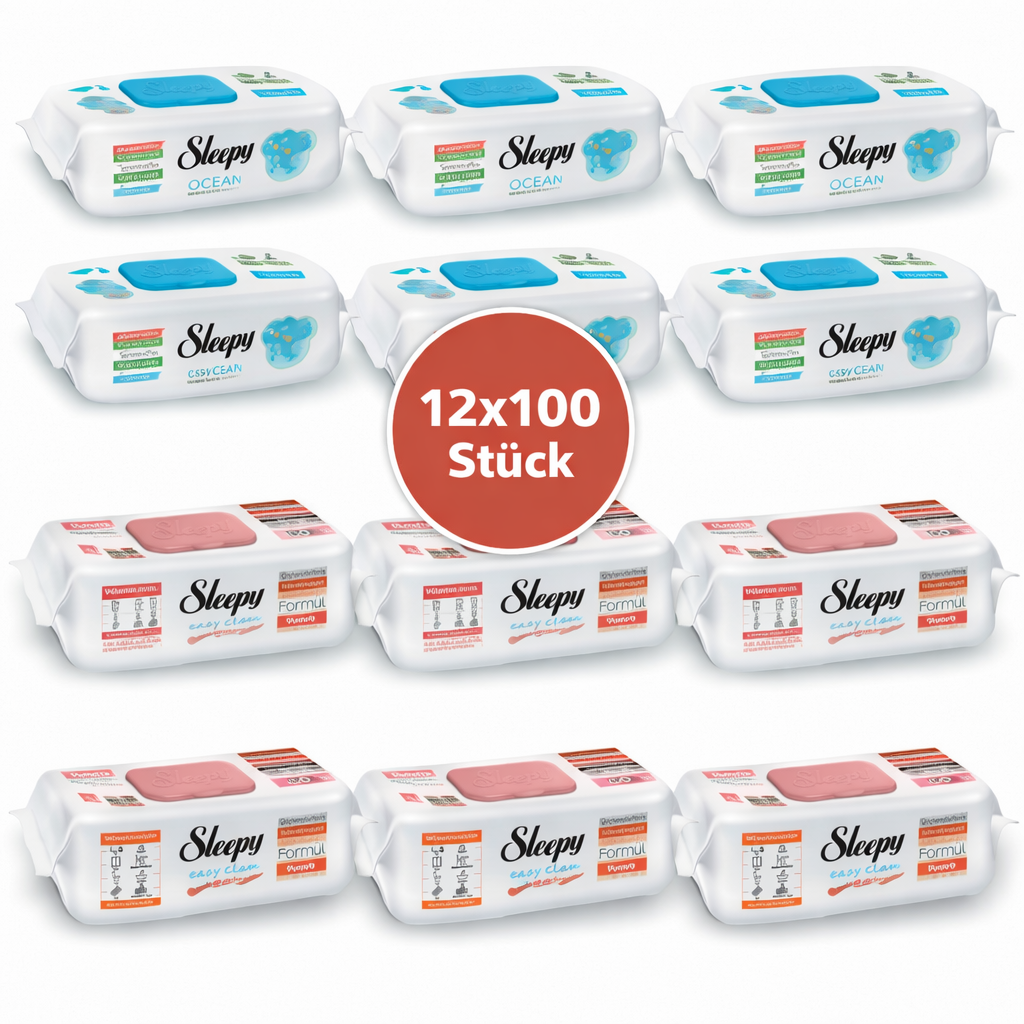 Sleepy Easy Clean Oberflächenreinigungstücher – 6x100 Ocean + 6x100 Pomelo | Hartnäckiger Schmutz