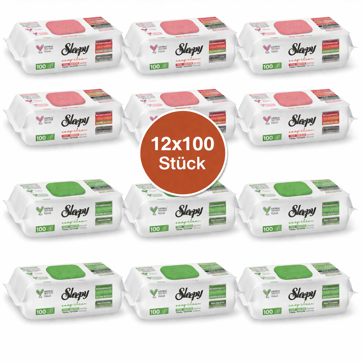 Sleepy Easy Clean Oberflächenreinigungstücher – 6x100 Anannas + 6x100 Pomelo | Hygiene für Zuhause
