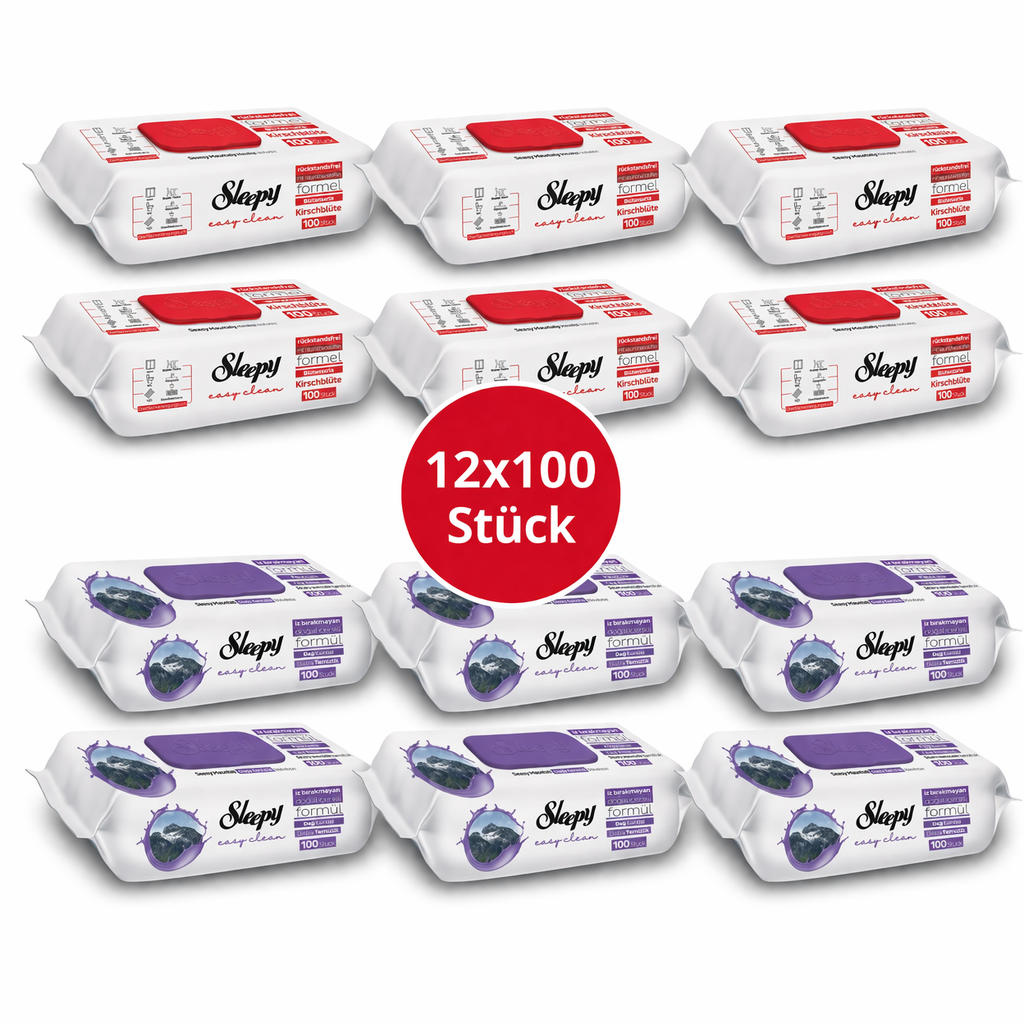 Sleepy Easy Clean Oberflächenreinigungstücher – 6x100 Kirsche + 6x100 Montain | Ohne Schrubben