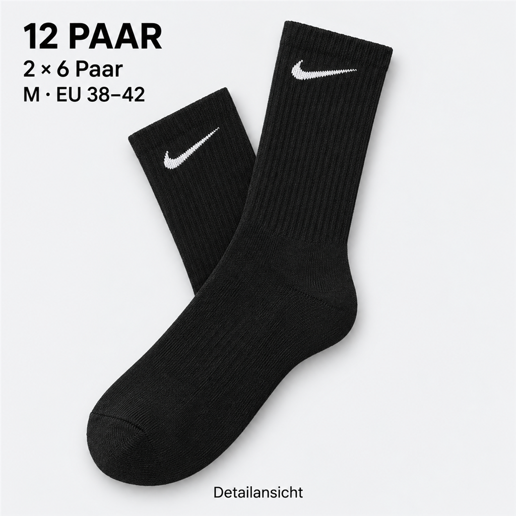 Nike Socken Schwarz M 38-42 - 12 Paar (2 x 6 Paar)