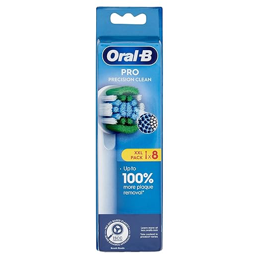 Oral-B Pro Precision Clean Aufsteckbürsten für elektrische Zahnbürste, X-Form und abgewinkelte Borsten für tiefere Plaque-Entfernung, 8 Stück Zahnbürstenköpfe, Weiß