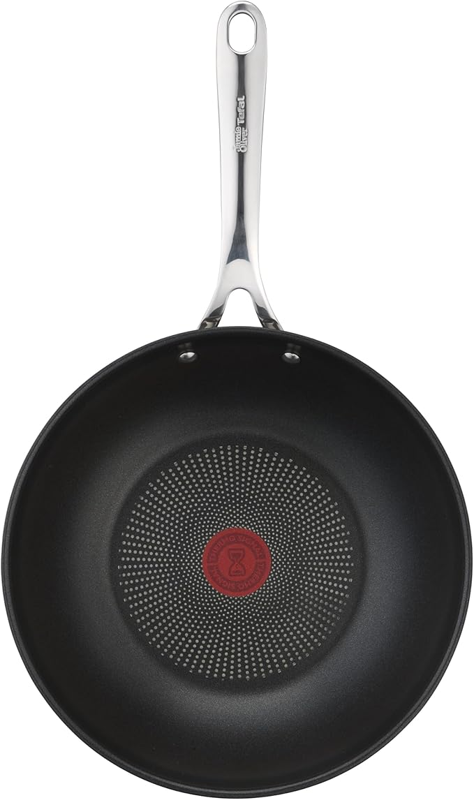 Tefal Jamie Oliver Cook's Direct On Wokpfanne, 28 cm, langlebige Antihaftversiegelung, Thermo-Signal, genieteter Griff, induktionsgeeignet, Edelstahl, E3041934