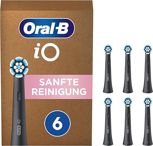 Oral-B iO Sanfte Reinigung Aufsteckbürsten – 6 Stück Ersatzbürsten Schwarz