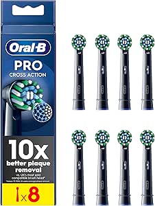Oral-B Pro Cross Action Elektrische Zahnbürstenköpfe, X-Form und abgewinkelte Borsten für tiefere Plaque-Entfernung, 8 Stück Zahnbürstenköpfe, Schwarz