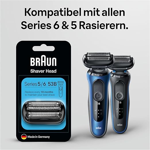 Braun Series 5 Elektrorasierer Scherkopf, Ersatzscherteil vom Hersteller passend für Braun Herren Rasierer Series 5 und 6 (Modelle ab 2020), 53B, schwarz, 1er Pack