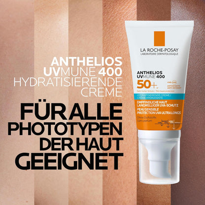 La Roche-Posay Anthelios UVMune 400 Creme LSF 50+ – Hydratisierender Sonnenschutz für trockene & empfindliche Haut, 50 ml