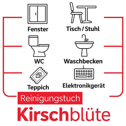 Sleepy Easy Clean Reinigungstücher mit Bleichzusatz – 6x100 Tücher (600 Blatt), Rot – Kirschblütenduft – Feuchte Oberflächen-Putztücher für Küche, Bad & Haushalt