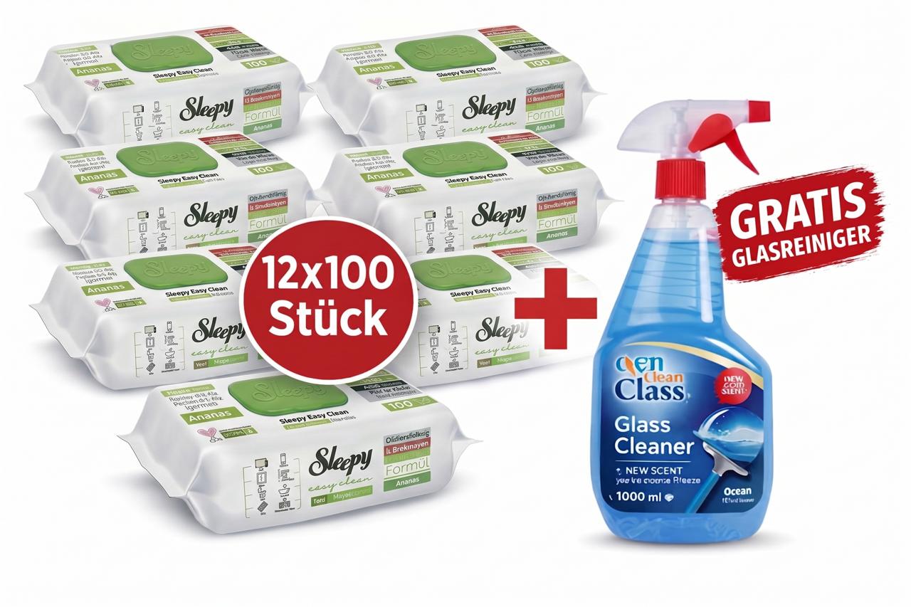 Sleepy Easy Clean Oberflächenreinigungstücher – 12x100 Anannas + Glasreiniger GRATIS