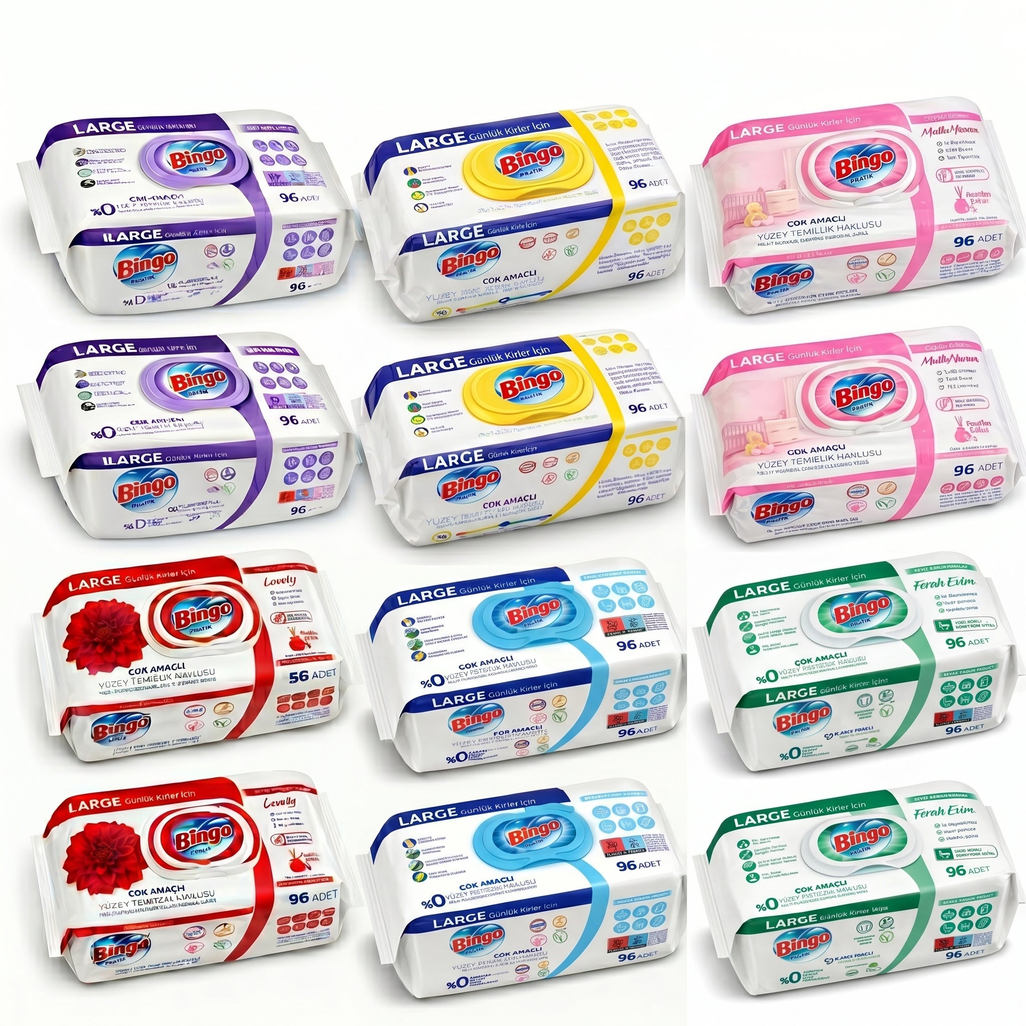 Bingo Feuchttücher Mix Set 12x96 Blatt – 6 Düfte je 2x – Großpackung Reinigungstücher