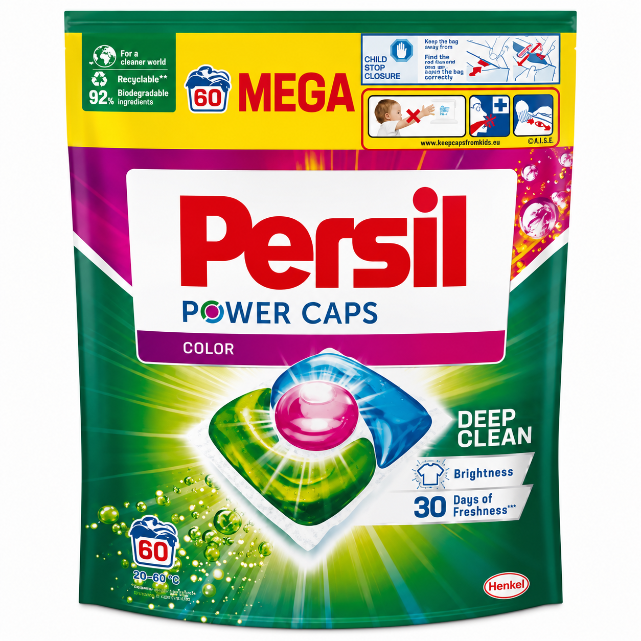 Persil A60 Power Color Capsules 60 Waschladungen – Persil Waschmittel Caps für Waschmaschine, saubere Wäsche, Fleckenentfernung, Tiefenreinheit, frischen Duft, Color & Universal Wäsche, Vorratspack, Haushalt & Alltag