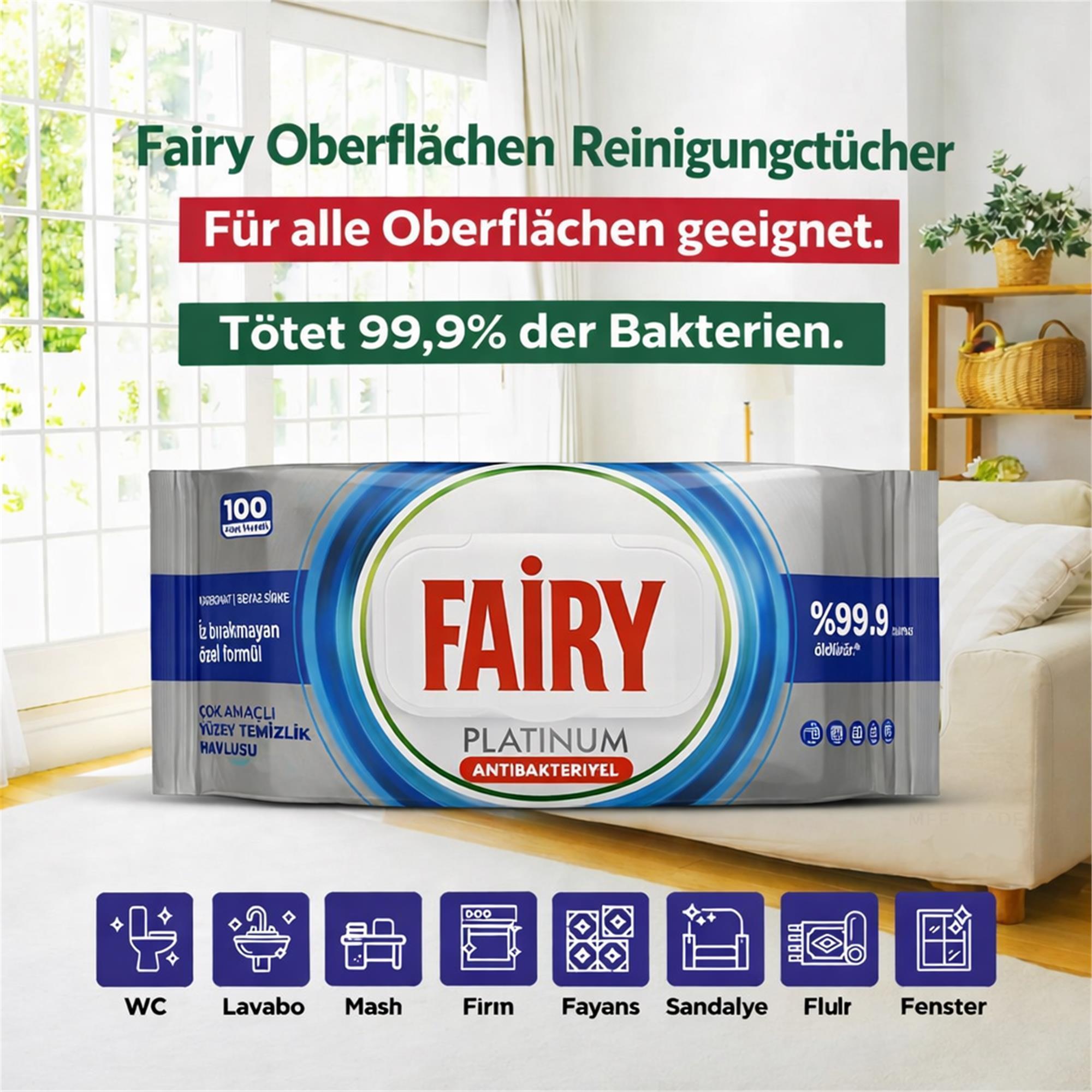 Fairy Oberflächenreinigungstücher Platinum Antibacterial