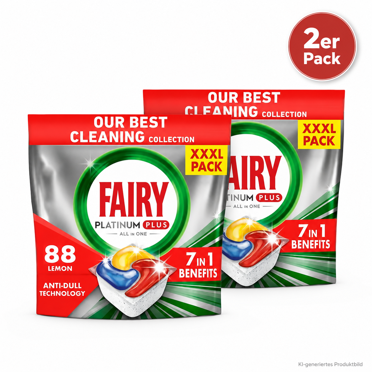 Fairy Platinum Plus All in One Spülmaschinentabs Lemon 2er Vorteilspack – 176 Tabs