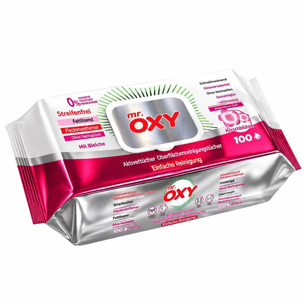 Mr Oxy Oberflächen-Reinigungstücher Kirschblüte – 12er Set, 12 x 100 Tücher