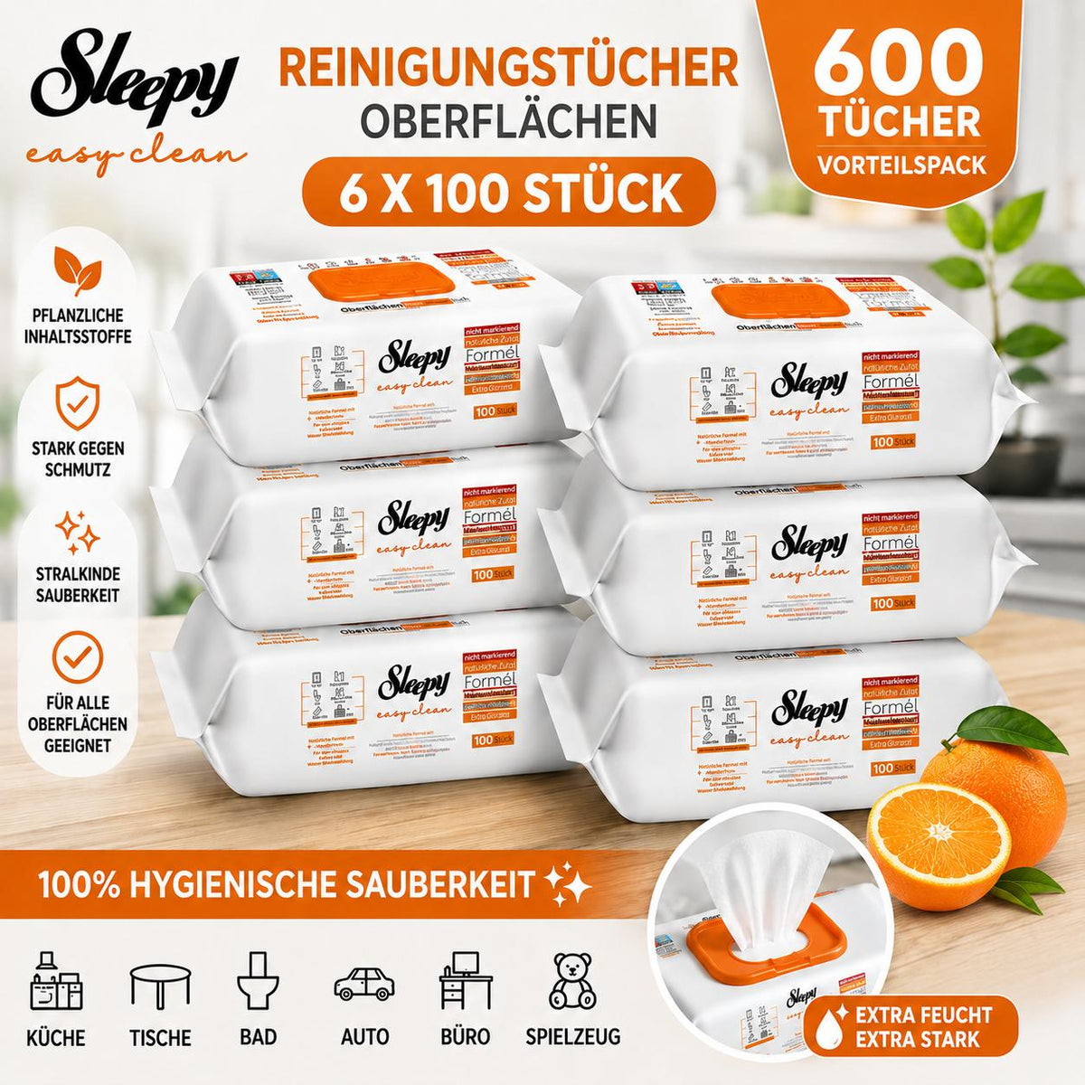 Sleepy Easy Clean Orange 6x100