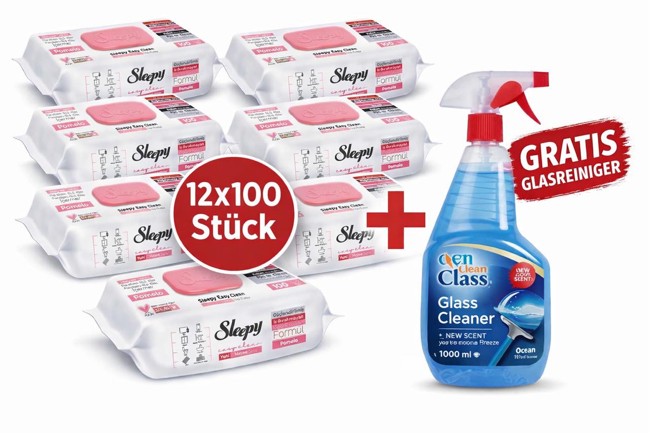 Sleepy Easy Clean Oberflächenreinigungstücher – 12x100 Pomelo + Glasreiniger GRATIS