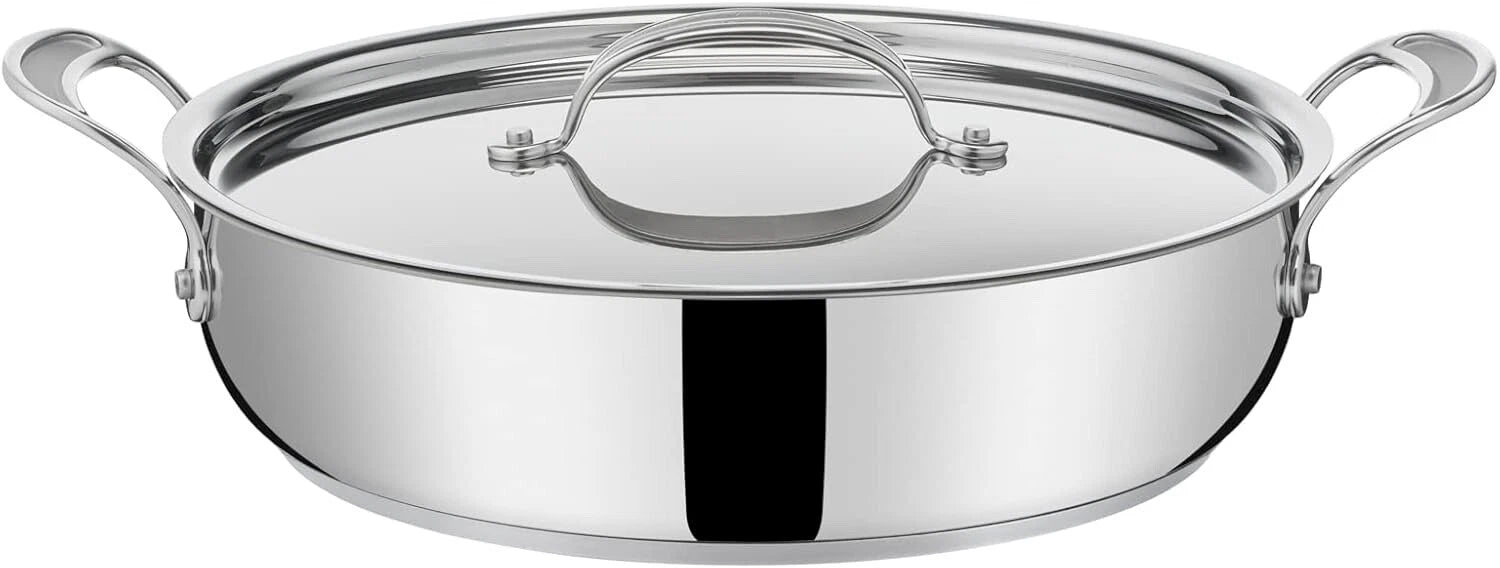 Tefal Jamie Oliver Cooks Classic Servierpfanne 30 cm, Schmorpfanne Induktion mit Antihaftversiegelung, Thermo-Signal bei idealer Brattemperatur, für alle Herdarten geeignet, Edelstahl, E30690