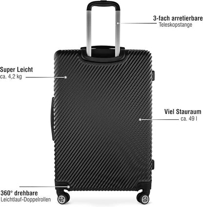 bugatti Hartschalenkoffer M – Robuster Trolley mit 4 Rollen & TSA-Schloss, Schwarz, 65 cm