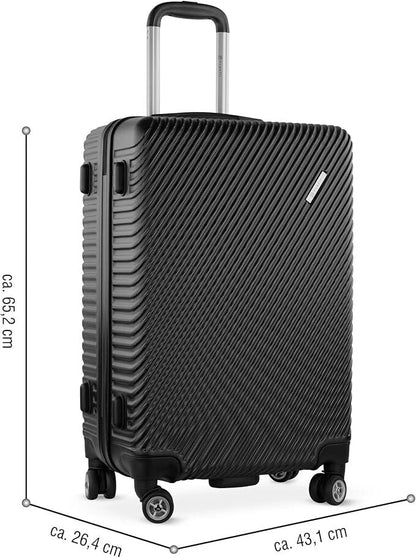 bugatti Hartschalenkoffer M – Robuster Trolley mit 4 Rollen & TSA-Schloss, Schwarz, 65 cm