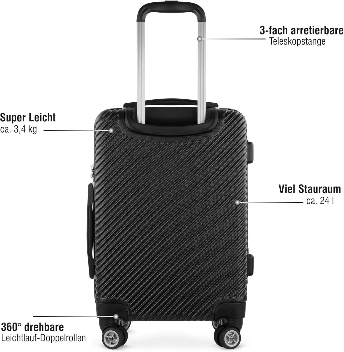 bugatti Handgepäck Hartschalenkoffer S – Kompakter Trolley mit 4 Rollen & TSA-Schloss, Schwarz, 56 cm